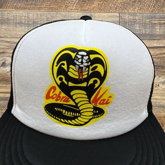 Cobra Kai Mens Trucker Hat Black Snapback Karate Dojo Flat Bill Adjustable Cap - Picture 3 of 7
